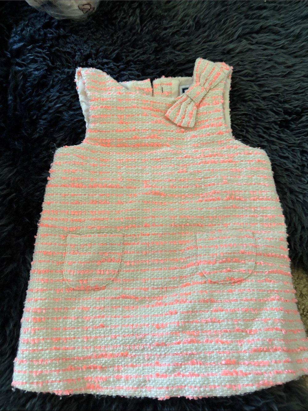 Janie and Jack Cream and Neon Pink Tweed Bow Dress